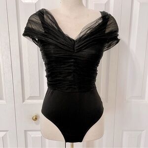 NWT Lace and Beads Elegant Black Ruched Women's Bodysuit size 10